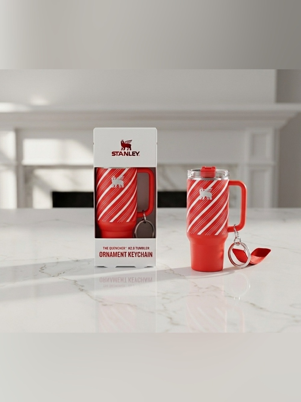 NWT Stanley Quencher H2.0 Tumbler Keychain Candy Cane Twist Holiday Charm 2025